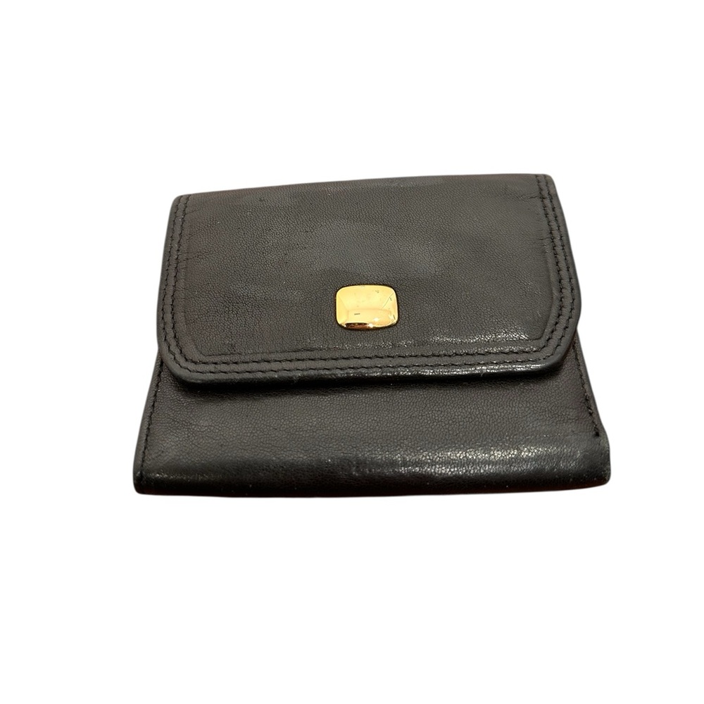Vintage Genuine Leather Black Wallet with Gold Accent
